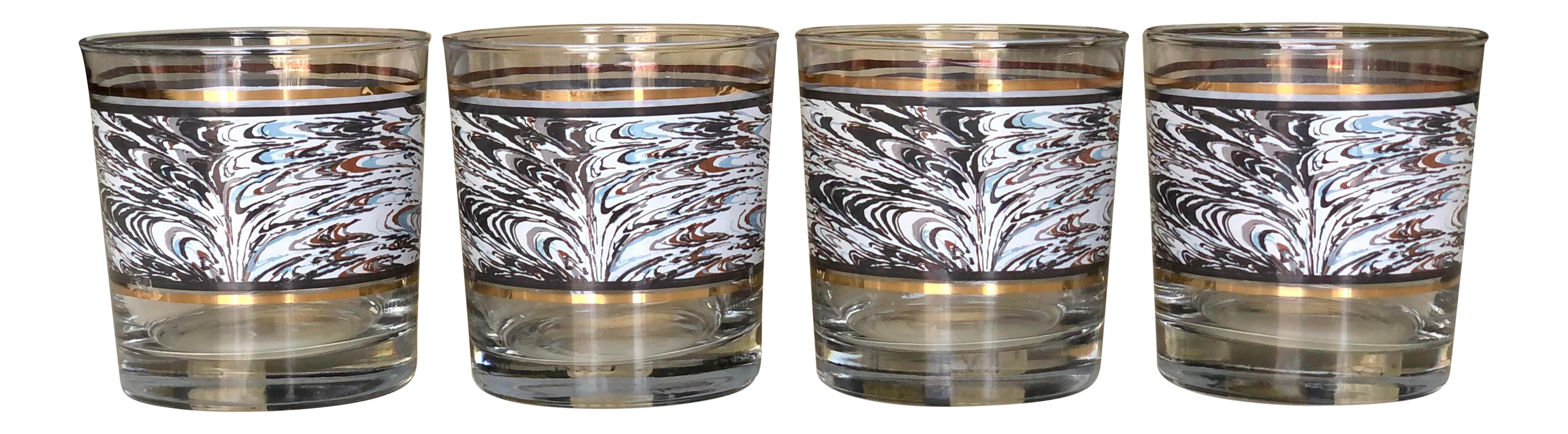 Set of 4 Vintage Anchor Hocking Stripe Rocks Juice Glasses